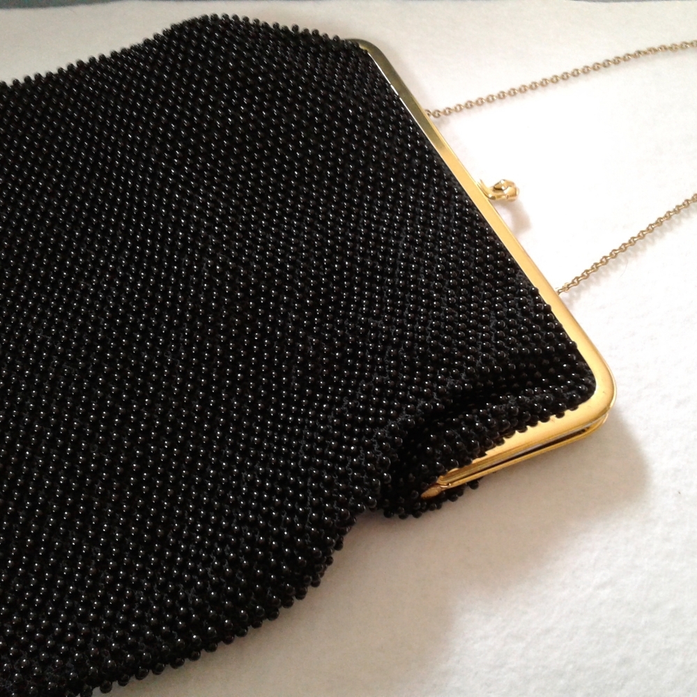 Vintage Black Corde-Bead Convertible Evening Bag